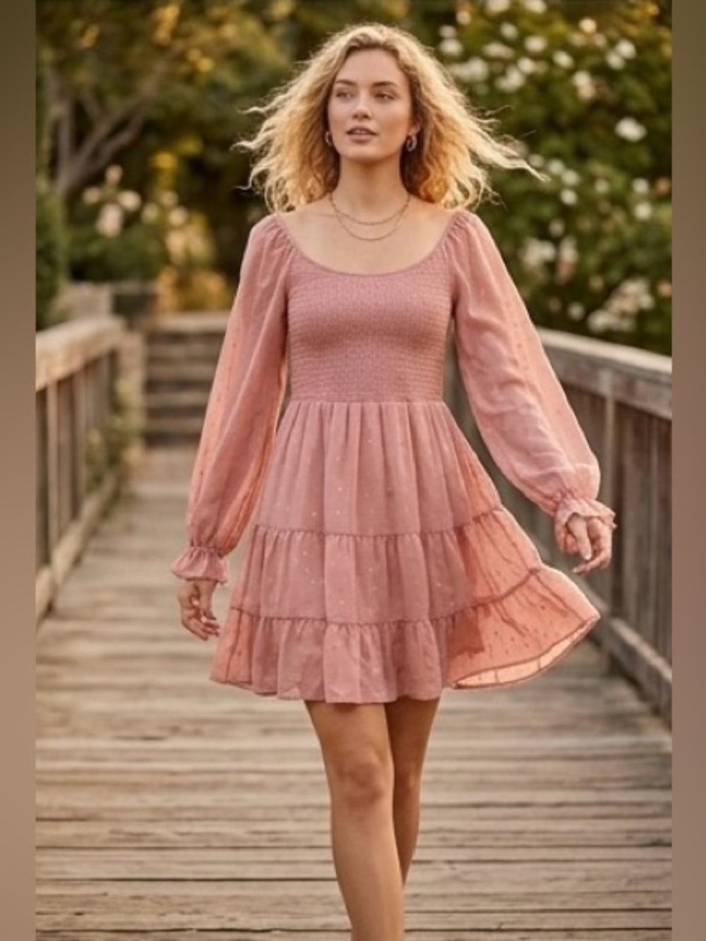 Altar'd State Pink Knee-Length Ruffled Dress